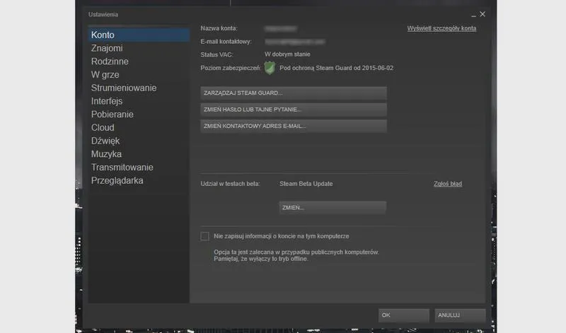 Zmiana hasła na Steam