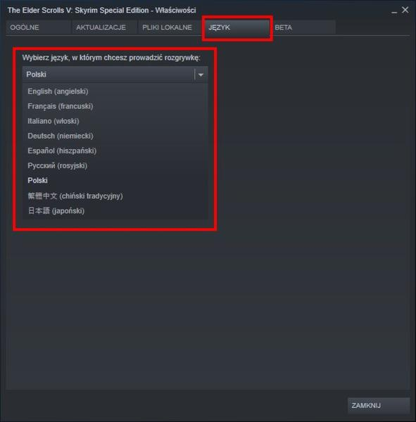Zmiana języka Steam