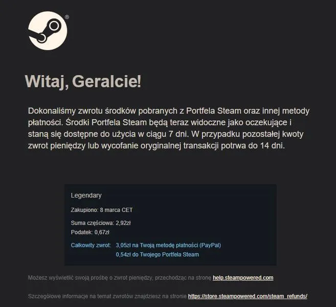 Zwrot pieniędzy na Steam